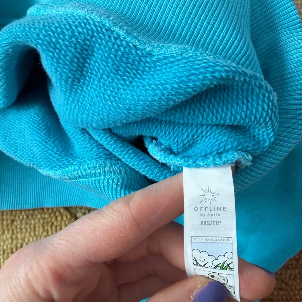 Offline by Aerie Throwback Snap Fleece Crewneck Sweatshirt Blue Cropped Size XXS
